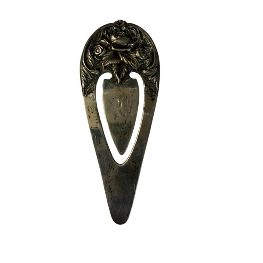 Antique S. Kirk & Son Sterling Silver Repousse Bookmark - Foral Rose Pattern 12G